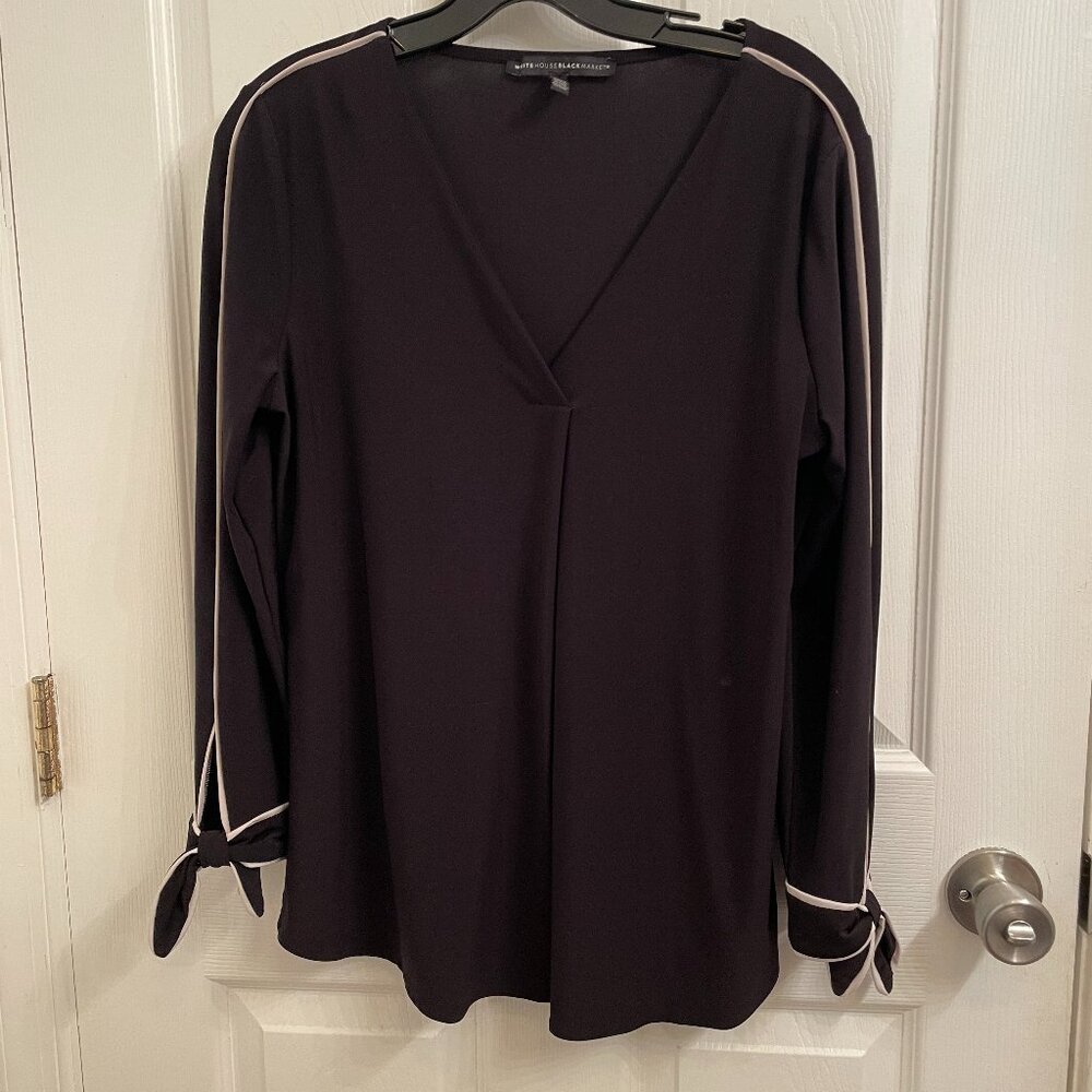 White House Black Market Pullover Blouse V Neck Bow Cuff